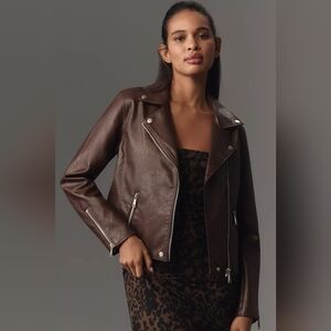 NWT Anthropologie The Saige Faux Leather Moto Jacket Size Medium In Hot Fudge